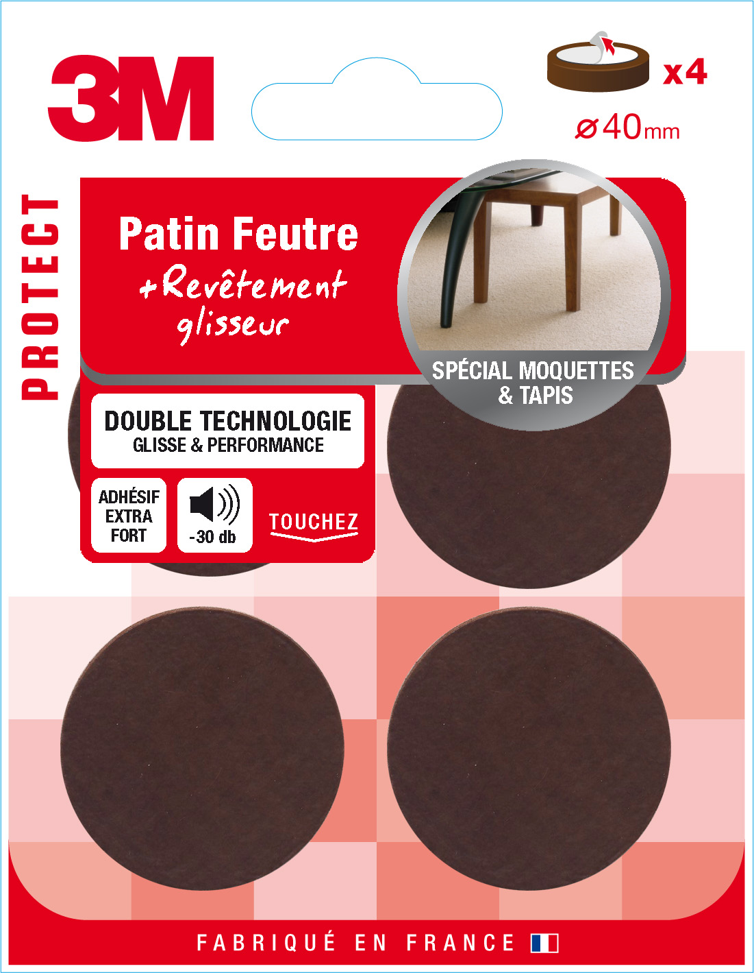 Patin feutre adhésif Ø40mm - 3M